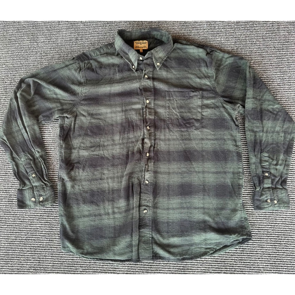 Northcrest Classic Mens Green Plaid Flannel Shirt Long Sleeve 100% Cotton Large - Picture 6 of 6